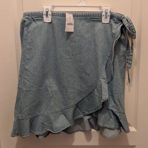 J. Crew Chambray Faux-wrap skirt